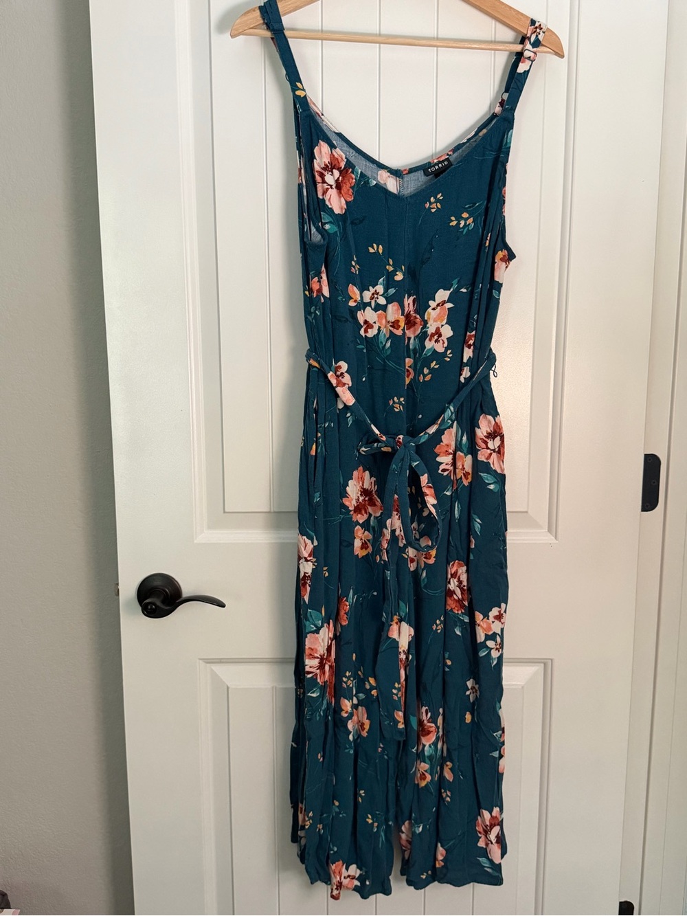 torrid Teal Floral Jumpsuit with Tie Waist
